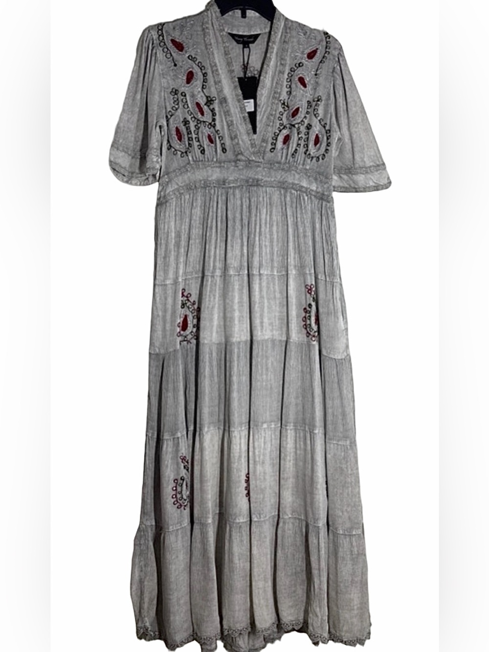 Young Threads Embroidered V-Neck Maxi Dress